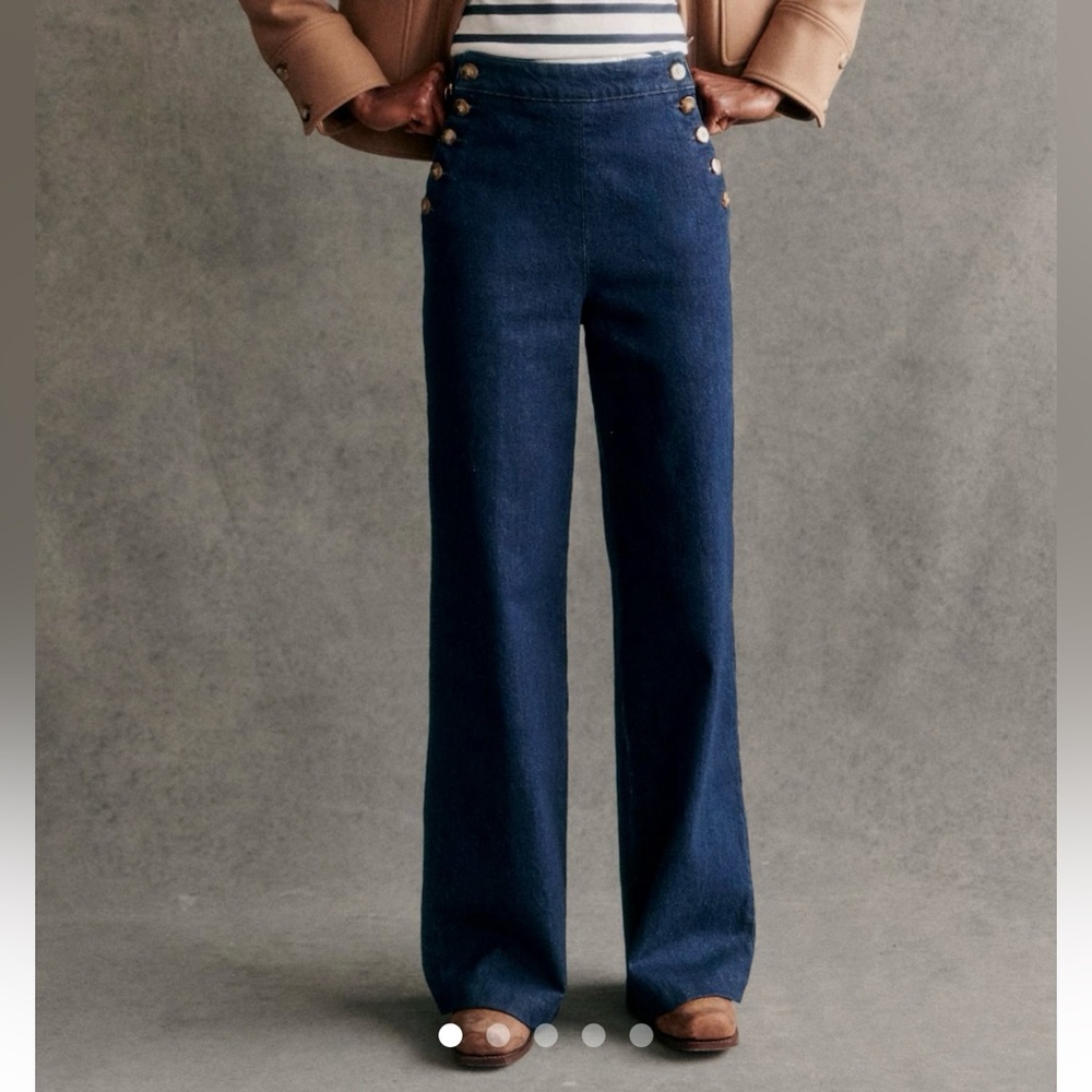 Sézane Marino Trousers in Blue Denim - Wide Leg Flare Jeans with High Waist